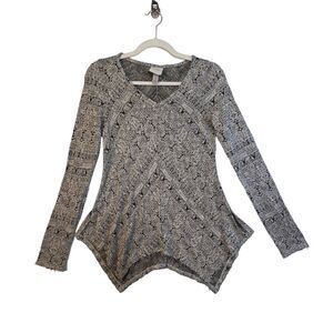 KNOX ROSE white black V-neck rayon blend knit pullover sweater top S